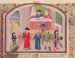 Ms 927 Fol.52v Prodigality, Liberality and Greed, från Ethics, Politics and Economics av Aristoteles (384-322 f.Kr.) av French School