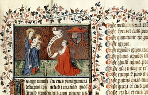 Ms 954 Pierre dAilly (1350-1420) biskop av Cambrai, före Jungfrun, från Oeuvres av Pierre dAilly, ca 1416 av French School