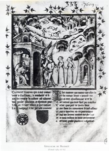 Fr 1584 f.D Författaren som tar emot kärleken som ger honom söta tankar, nöje och hopp, ca 1370 (manuskript) av French School