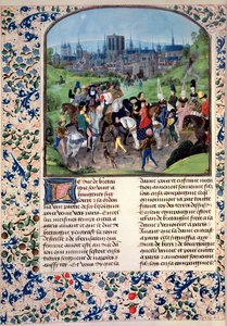 Fr 2645 fol.321v Unge Ludvig II av Anjous inträde i Paris, från Froissarts Chronicle av French School