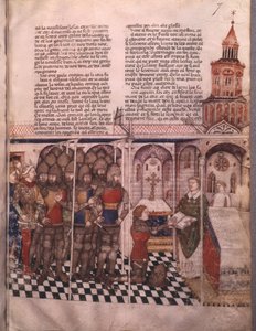Fr 343 fol. 7 Jakten på den heliga gralen och Arthurs död, riddare som avlägger ed av French School