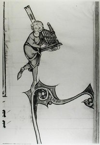 Fr 95 fol.273 Musiker som spelar en portativ orgel, från lHistoire de Merlin, c.1280-90 av French School