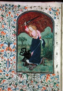 Ms Gen 288 f.84v Wrestling with a best, c.1460 (vellum) av French School