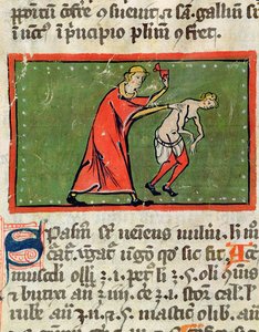 Ms H 89 Doktor som behandlar en patientrygg, från en upplaga av Book of Surgery av Rogier de Salerne av French School