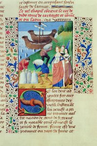 Ms Hunter 208 f.67r Dido embarking Sychaeus Treasure, från The Fall of Princes, av Giovanni Boccaccio (1313-75) 1472 av French School