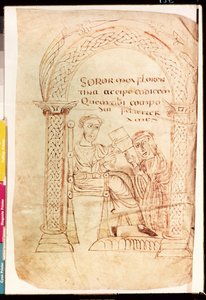 Ms Lat 13396 Fol.1 Isidore erbjuder sitt verk till sin syster Florentina, från De Catholic Faith från Gamla och Nya Testamentet mot judarna av Isidore av Sevilla (ca 560-636) ca 800 av French School