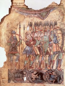Ms Lat 1390 fol.7v Foot Soldiers in the Crusades, från La Vie de Saint Aubin dAngers av French School
