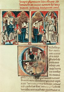 Ms Lat. 6912 fol.1v En judisk forskare presenterar en översättning av en arabisk avhandling för Philippe dAnjou av French School