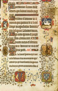 Ms Lat 919 fol.96 Detalj av vapensköldar och djurdekoration, från St. Peter Leading Jean de France (1340-1416) Hertigen av Berry in i paradiset, från Grandes Heures de Duc de Berry av French School
