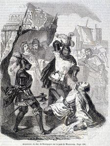 Mordet på hertigen av Bourgogne (Jean sans peur) på bron i Montereau 1419 - i "Histoire de France" av L.-P. Anquetil av French School