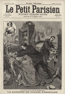 Mord på den äldre Baronne de Valley i hennes hem på Rue de Penthievre, Paris (gravyr) av French School