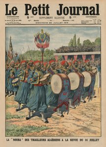 Musikalsk sektion af de algeriske infanterister, der paraderer ved anmeldelse af den 14. juli, forsideillustration fra 