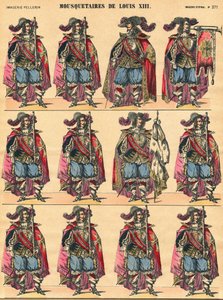 Musketörer av Ludvig XIII, beskrivande skylt. Avbildning av Epinal av French School