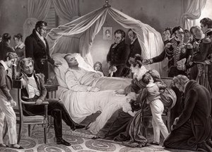 Napoleon I på sin dödsbädd på St. Helena, 5 maj 1821, efter en målning av Charles de Steuben av French School
