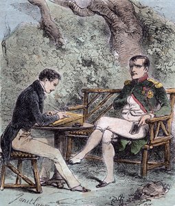Napoleon a Sainte-Helene - Napoleon dikterar sina memoarer till Emmanuel Pons de Las Cases (1800-1854) son till Emmanuel de las Cases, - Från Emmanuel de las Cases, Napoleon, Memorial de Sainte-Helene av French School