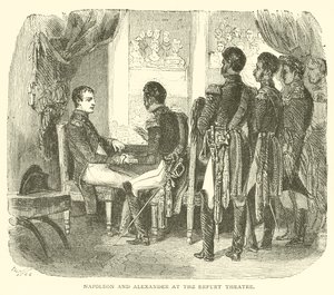 Napoleon och Alexander på Erfurt-teatern (gravyr) av French School