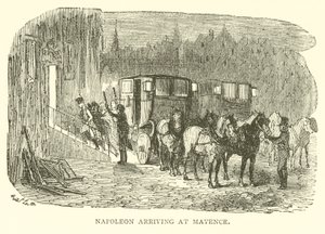 Napoleon anländer till Mayence (gravyr) av French School