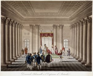 Napoleon frågar Marie Louise i äktenskap med kejsaren av Österrike - i "" Historical History of the War between France and Austria in 1809"" av French School