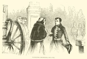 Napoleon tar emot Pius VII (gravyr) av French School
