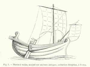 Segelfartyg, snidat på ett antikt bad; Borghese-samlingen, i Rom (gravyr) av French School