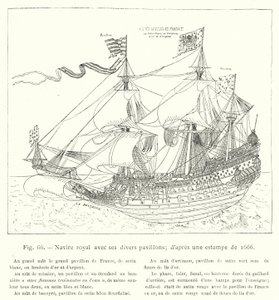 Kungsskepp med dess olika flaggor; efter ett tryck från 1666 (gravyr) av French School