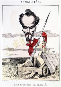 Nyheter - Little bonhomme vit encore!. Karikatyr om Rochefort som står i en grav. av French School