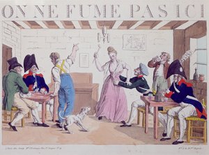 Ingen rökning karikatyr mot närvaron av de allierade trupperna i Paris, 1815 (färgstick) av French School