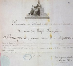 Nominering av Charles Maurice de Talleyrand-Perigord (1754-1838) till posten som utrikesminister, ca 1797 av French School