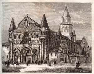 Notre Dame (Notre-Dame) av Poitiers - gravyr i "Frankrike illustrerad: geografi, historia, statistisk administration" av V.A. Malt-Brown. 1884 av French School