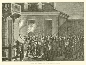 Natten mellan den 12 och 13 juli 1789, Paris bevakas av folket (gravyr) av French School