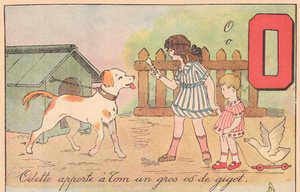 Odette ger Tom ett stort ben, omkring 1920 (tryck) av French School
