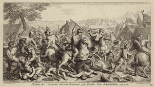 Odo, hertig av Aquitaine, besegrar umayyaderna i slaget vid Toulouse, 721 (gravyr) av French School