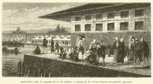 Ogawa-Bata, dockor och risbutiker i Taikoun (gravyr) av French School