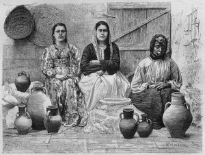 Oljehandlare i Jerusalem, från Syrien idag. Reser i Fenicien, Libanon och Judéen. 1875-1880 av Louis Charles Emile Lortet, 1884 (bw gravyr) av French School