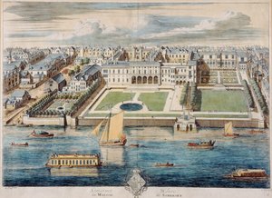 Old Somerset House on the Strand, graverad av Jean Benoit Winckler av French School