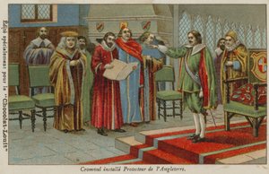 Oliver Cromwell svor in som Lord Protector av England, Skottland och Irland, 1653 av French School