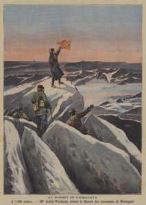 På ett toppmöte i Himalaya (färg litho) av French School