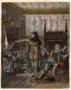 Hundraåriga krig: "" Delfinen Charles (då Karl V) (1338-1380) (den första delfinen i Frankrike) och Etienne Marcel (1302/1310-1358) som mördade två ministrar (marechaux) Robert de Clermont och Jean de Konflans i den franska delfinens rum kl av French School