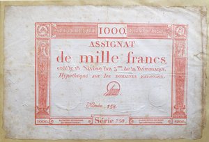 En tusen franc sedel, 1795 (bläck på papper) av French School