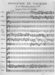 Inledande sida av partituren till Iphigénie en Tauride av Gluck (tryck) av French School