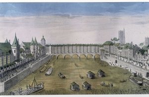 Optisk vy över Paris: Le Pont au change. sd. v. 1800, staden Paris. av French School