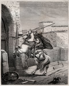 Otto II, helige romerske kejsare före Paris - Otton II av det heliga riket, känd som Roux (955-983) irriterar sig på att inte kunna tränga in i Paris (Paris högkvarter, 978), avancerar under stadens murar för att plantera sin spjut i dörren - gravering in av French School