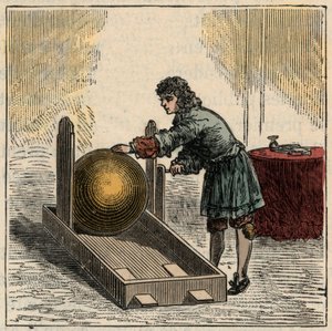 Otto von Guericke (1602-1686), tysk fysiker, som driver den första statiska elektricitetsgeneratorn - Statiska maskiner: Otto von Guericke (Otto de Guericke av French School