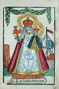 Our Lady of Delivrande, pilgramssouvenir, ca 1820-30 (träblock i färg) av French School
