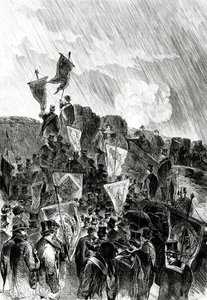 Frimurares pacifistiska demonstration om befästningarna den 28 april 1870 för att kräva att bombardementet av Paris upphör, från Le Monde Illustré, 5 maj 1870 av French School