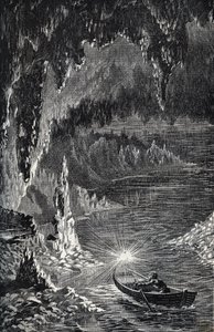 Padirac-grottan i Lot-avdelningen, i Frankrike - Underjordisk flod - Gouffre de Padirac - i Lot i Frankrike - gravyr i "" PATRIE" - PIK BESKRIVNING AV FRANKRIKE I 6 VOLYER AV LUCIEN HUARD - slutet av 1800-talet av French School
