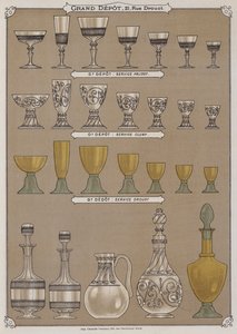 Sida från katalogen för Grand Depot de Porcelaines, Faiences et Verreries (färg litho) av French School