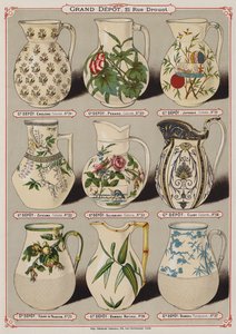 Sida från katalogen för Grand Depot de Porcelaines, Faiences et Verreries (färg litho) av French School