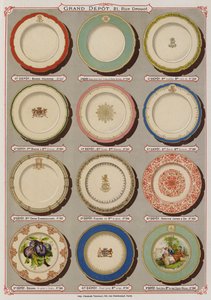 Sida från katalogen för Grand Depot de Porcelaines, Faiences et Verreries (färg litho) av French School