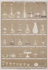 Sida från katalogen för Grand Depot de Porcelaines, Faiences et Verreries (färg litho) av French School